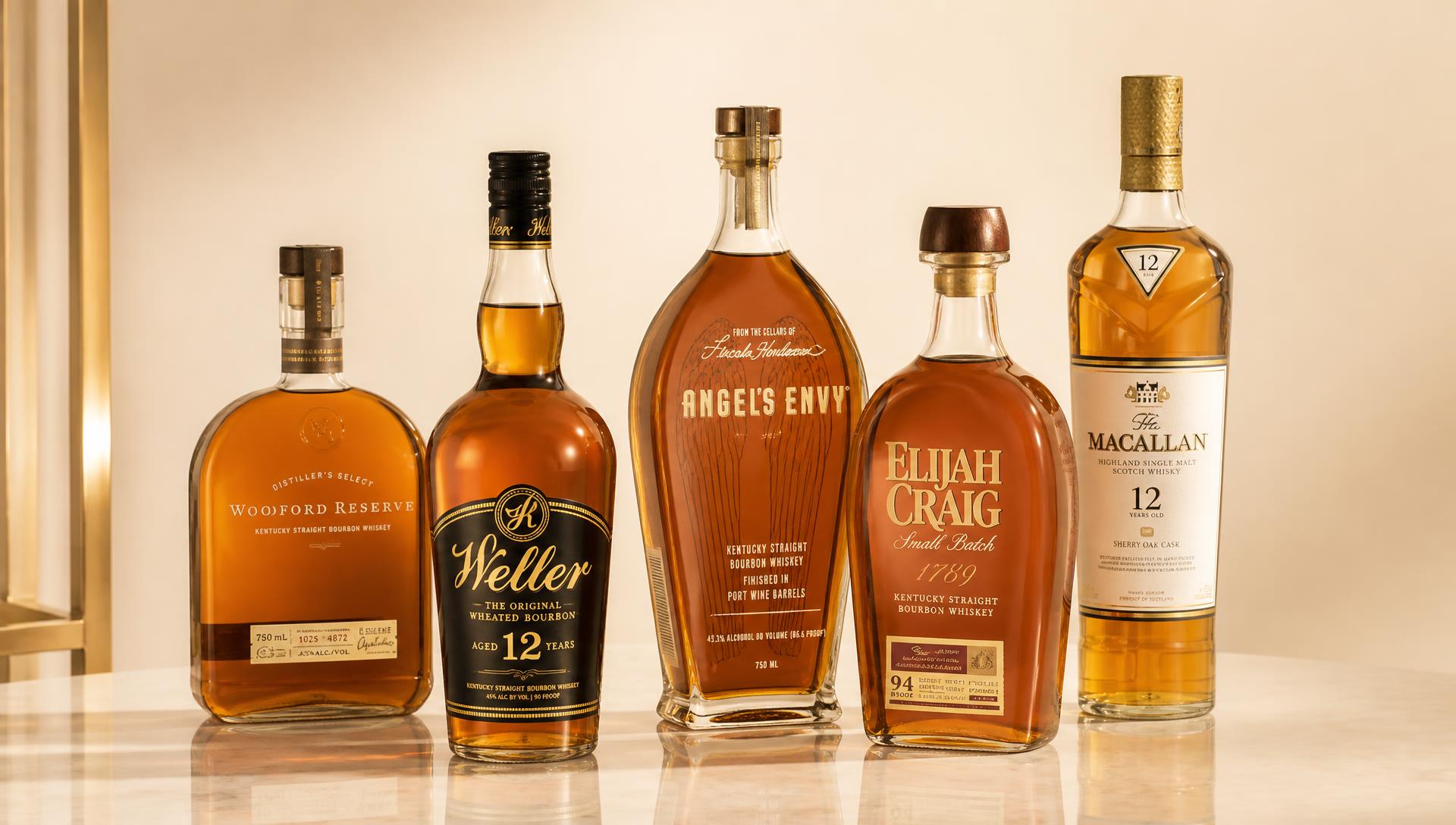 Premium whiskey and bourbon bottles available at Wolf Liquor